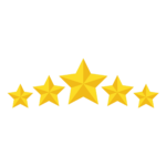 Five gold stars representing a five-star rating.